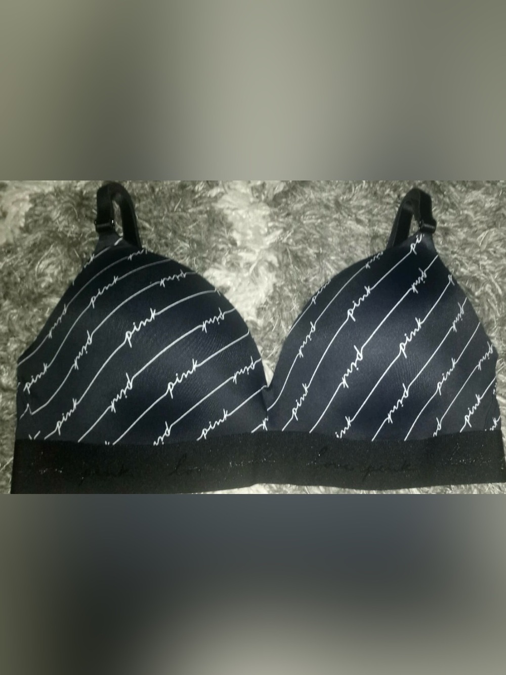 PINK Victoria's Secret Black Padded Bra with White Script Logo